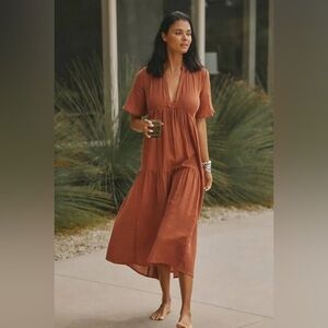 The Kallie Flowy Maxi Dress by Celandine | Anthropologie | Cedar | 3X | EUC
